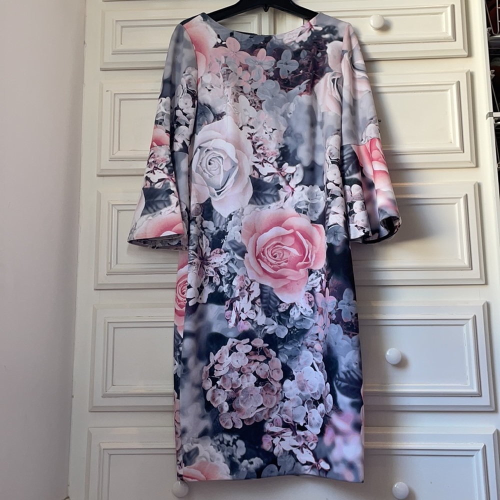 Calvin Klein spring floral dress with bell sleeves